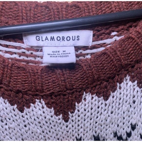 Glamorous Maroon Cable Knit Fringe Sweater Geometric Designs Size M Wool Blend - Picture 3 of 8